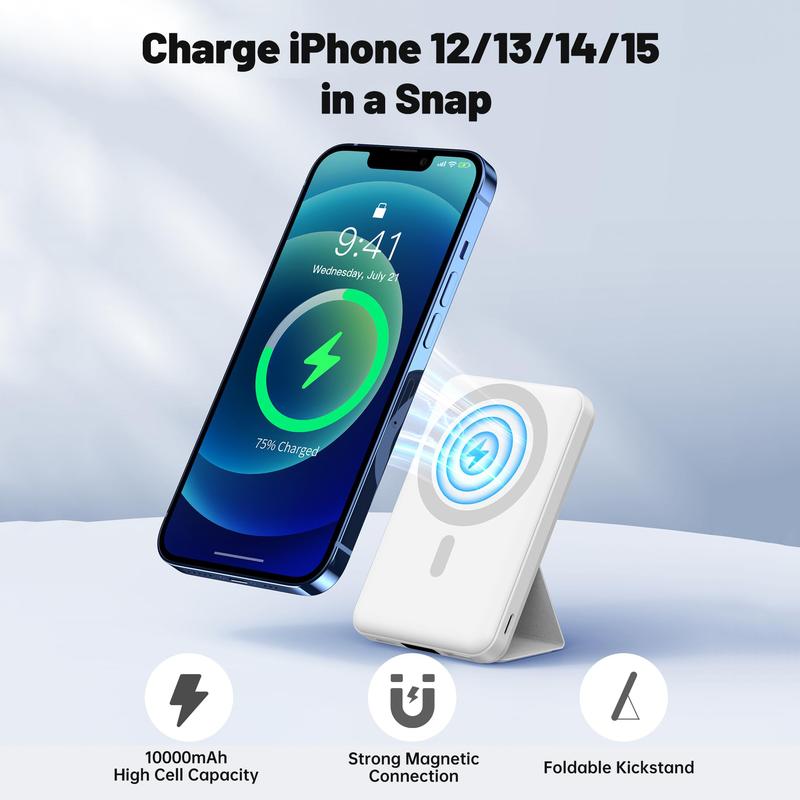 10000mAh Magnetic Wireless Power Bank with Phone Holder, 22.5W PD Fast Charging Magsafe Portable Charger, Magsafe Power Bank for for iPhone 15 14 13 Pro Mini Pro Max portable power magnetic power