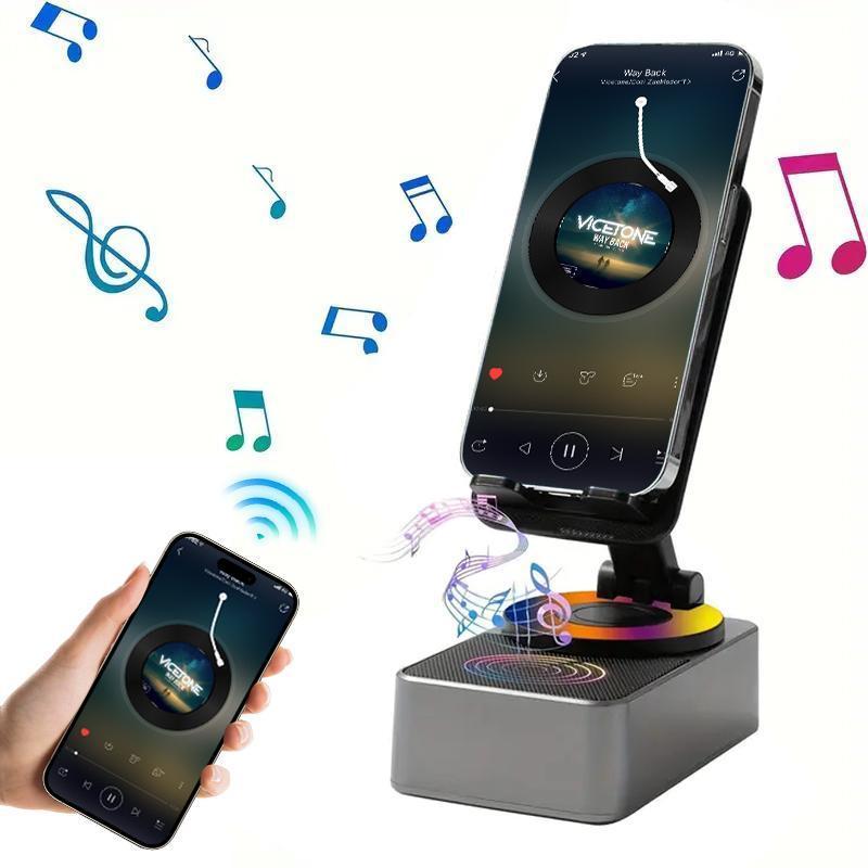 5 IN 1 Wireless Bluetooth Cell Phone Holder Speaker Universal Foldable, Bluetooth 5.0 FM HD Bassup Answer Calls, Emergency Power Bank,  360° Rotation Phone Speaker Stand & Charger, Speakers for Kitchen Travel Party Outdoors Gym iphone  holder