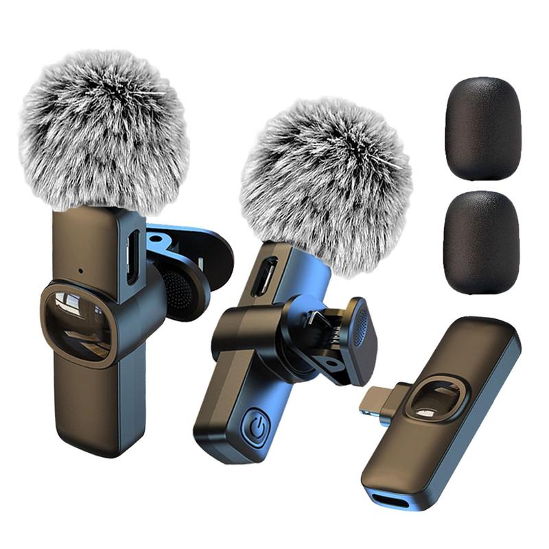 Wireless Lavalier Microphones, Rechargeable Lapel Mic, Professional Microphone for iPhone Type-C Phones, Omnidirectional Condenser Recording Microphone for Video Recording