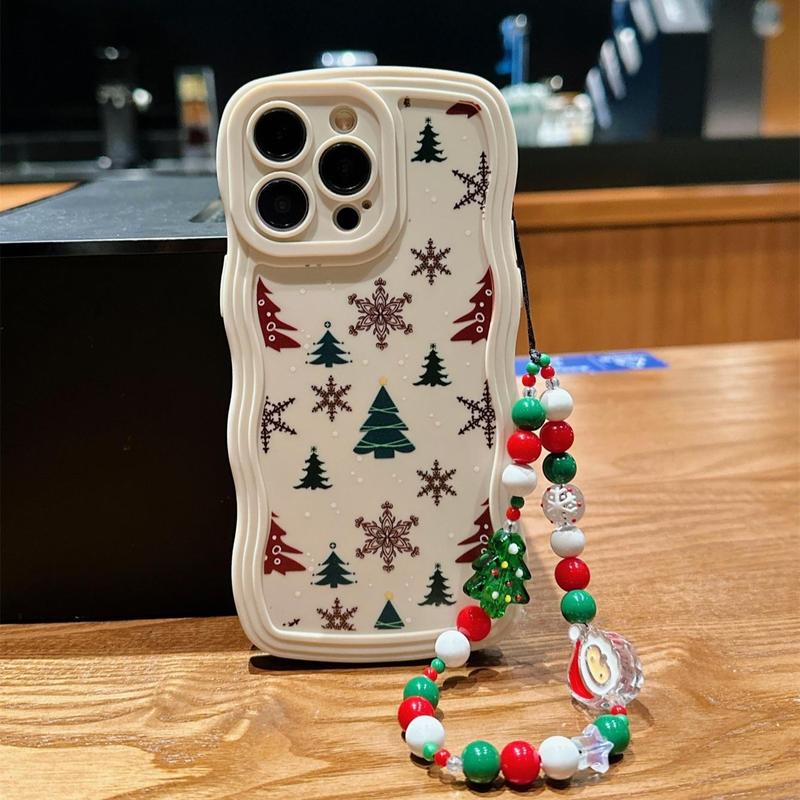 Christmas Tree Pattern Phone Case with Lanyard, Decorative Phone Protective Cover, Phone Accessories Compatible with iPhone 11 12 13 14 15 16 Pro Max