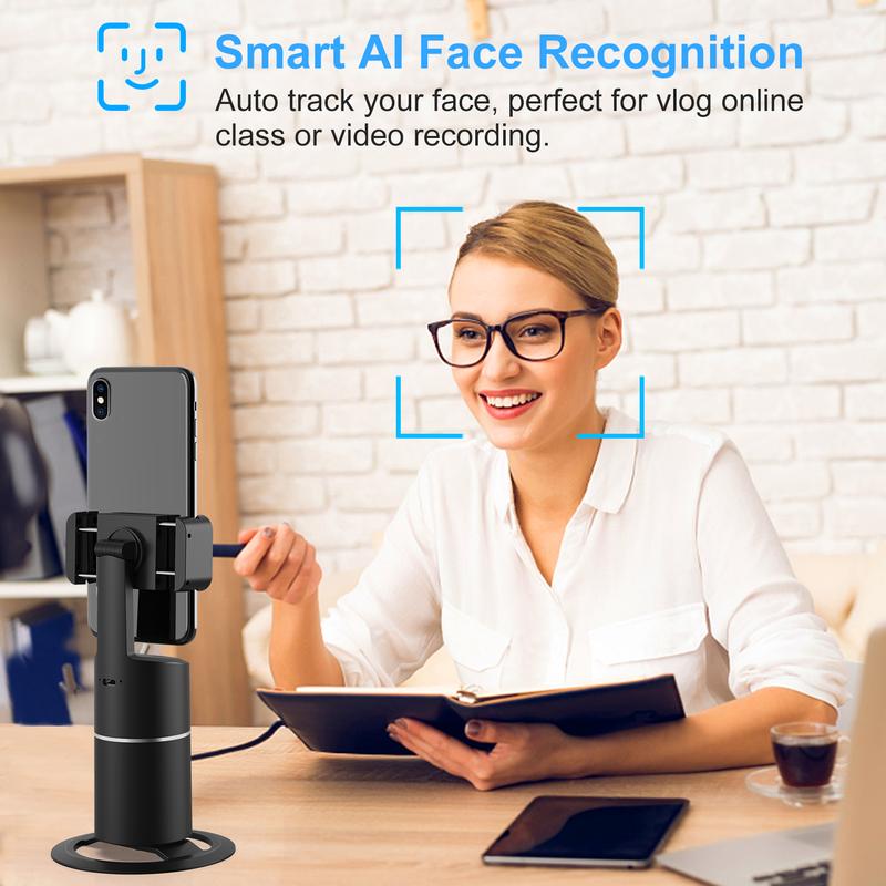 Auto Face Tracking Tripod, Mother's Day Gift,No App Required, 360° Rotation Face Body Phone Camera Mount Smart Shooting Phone Tracking Holder for Live Vlog Streaming Video, Rechargeable Battery Accessories Selfie Smartphone Cellphone