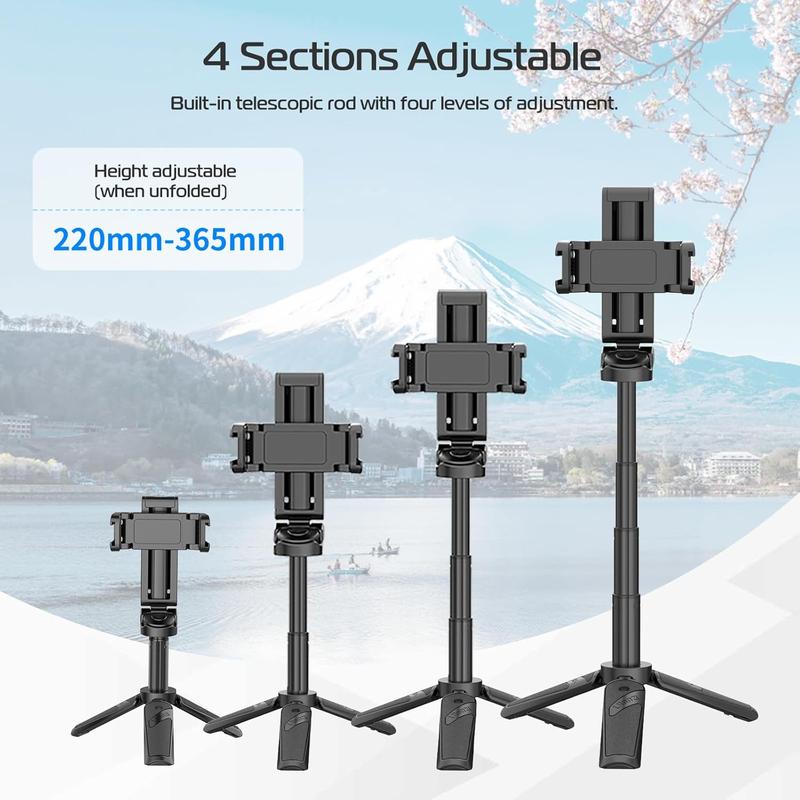 ULANZI JJ02 Selfie Stick Tripod, Extendable Grip Phone Tripod with Detachable Remote Pocket Size, 3-in-1 Mini Phone Grip 2 Cold Shoe, 10m 393.7'' Wireless Shutter, Vlog Livestreaming Photography