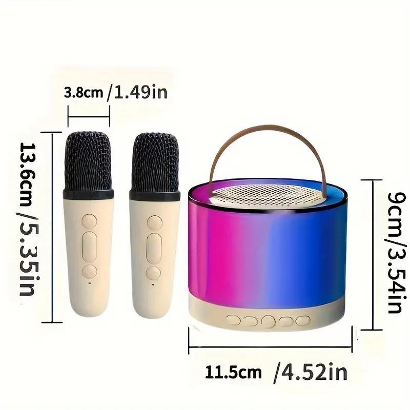 Portable Wireless Microphone & Speaker, USB Rechargeable Mini Karaoke Machine with 2 Wireless Microphones, Bluetooth-compatible Microphones for Home