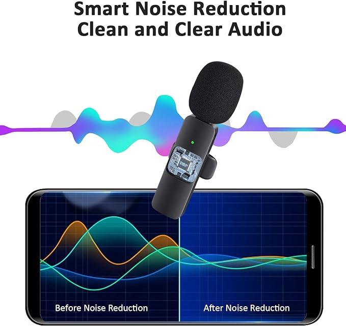 Wireless Mini Microphone，Professional Wireless Lavalier Lapel Microphone for iPhone, iPad - Cordless Omnidirectional Condenser Recording Mic for Interview Video Podcast Vlog YouTube