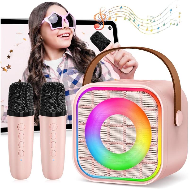 Mini Karaoke Machine with 2  Microphone, Portable Pink  Speaker for  Adult, Birthday Teen Toys Gifts Ideas for Girls Ages 4 5 6 7 8 9 10 11 12+ Year Old, Family Home Party