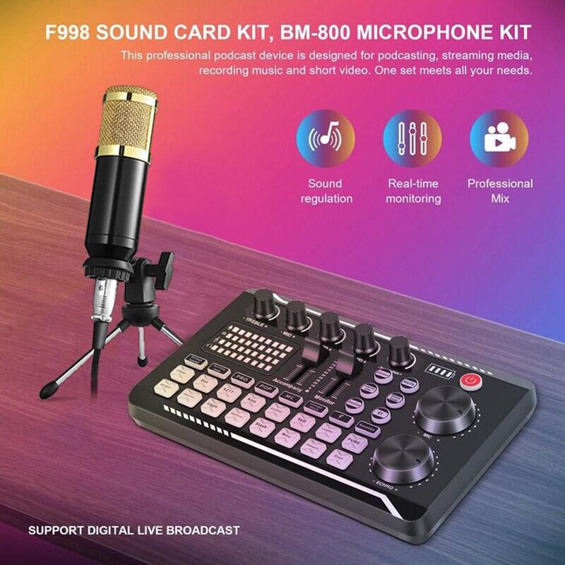 Portable Microphone Kit, USB Rechargeable Streaming Microphone Kit with Audio Mixer & Condenser Recording Microphone, Condenser Mic Set, Podcast Microphone Set for Livestreaming, Podcasting, Studio Equipment