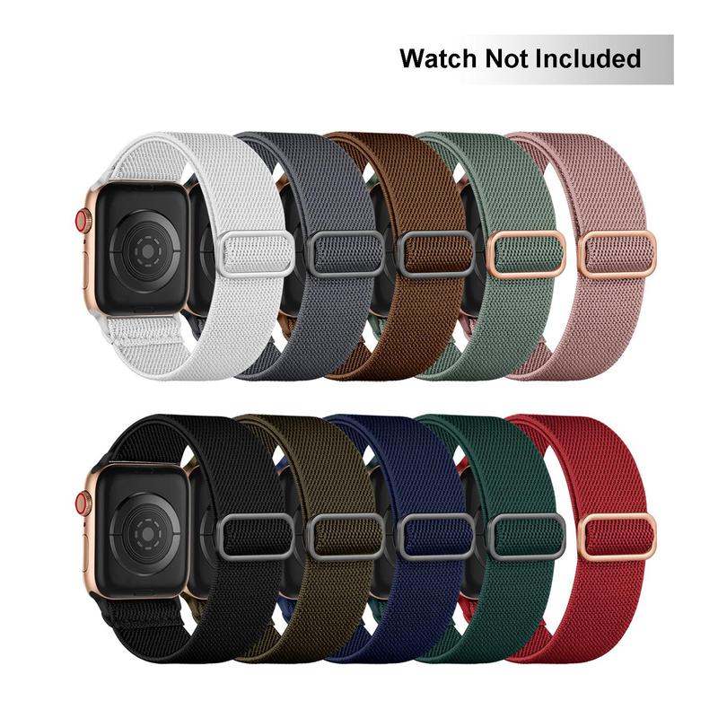 Stretchy Solo Loop Watch Band for Apple Watch Ultra 9 8 7 6 5 4 3 2 1 SE (Band Only), 10pcs Replacement Watch Bands, Soft Nylon Elastic Braided Watch Band