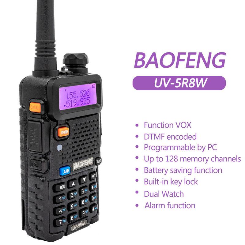 2PCS Baofeng UV-5R 8W High Power Ham Radio Dual Band Long Range Two Way Radio Walkie Talkie Handheld with Earpiece