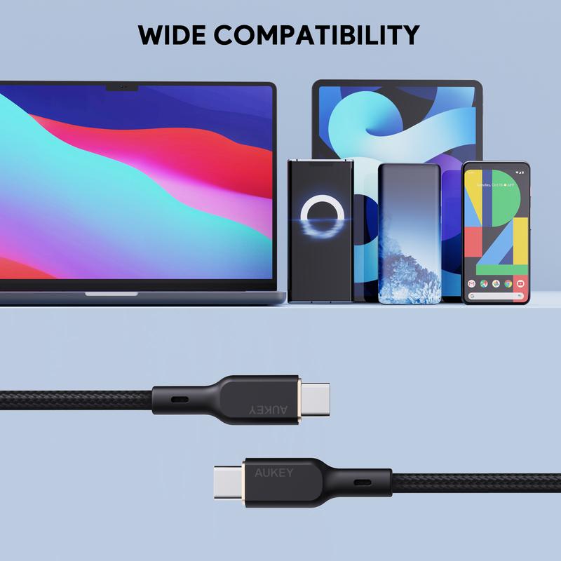 AUKEY CB-KCC102 Cable USB-C to USB-C 100W  6ft New Nylon Braided Cable with Kevlar Core iPhone&Android Macbook Pro Samsung Cellphone Smartphone