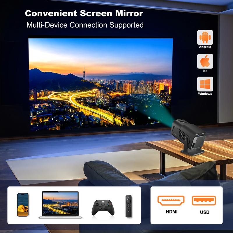 Portable MINI  Projector, 200 Lumens,4K Support Native 1080P,with Bluetooth &WIFI ,Built in Speaker ,40-200'' Display ,180° Rotation, Android 11.0 ,Auto Keystone ,Multi-Device Screen Mirror,Home&Business Use,Outdoor Camping Party Audio