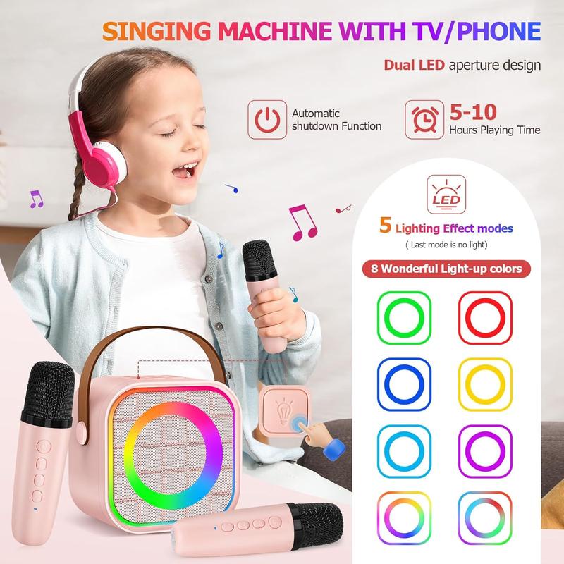 Mini Karaoke Machine with 2  Microphone, Portable Pink  Speaker for  Adult, Birthday Teen Toys Gifts Ideas for Girls Ages 4 5 6 7 8 9 10 11 12+ Year Old, Family Home Party