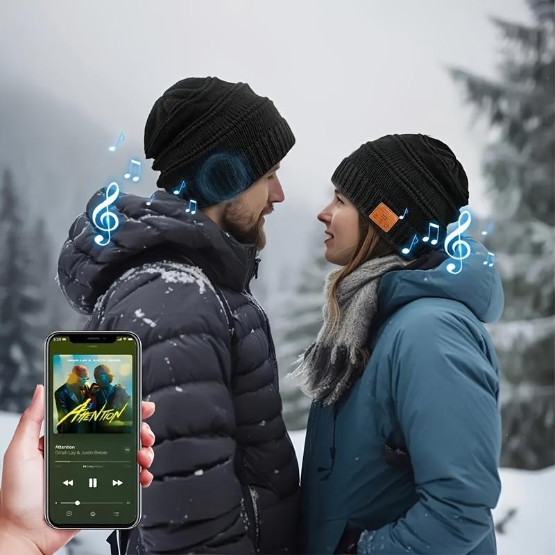 Wireless Beanie Hat Built-in Headphones, Noise Cancelling Headphones with Detachable Cable, Bluetooth-compatible Headphones for Outdoor Sports