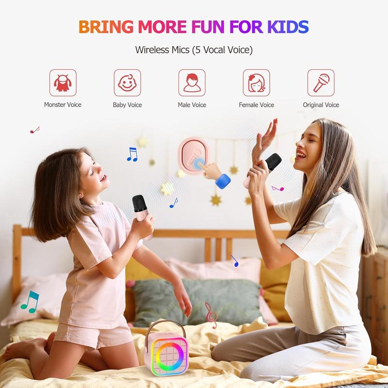 Mini Karaoke Machine with 2  Microphone, Portable Pink  Speaker for  Adult, Birthday Teen Toys Gifts Ideas for Girls Ages 4 5 6 7 8 9 10 11 12+ Year Old, Family Home Party