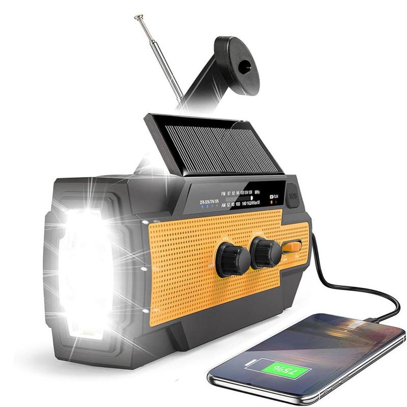 Solar Powered Emergency Hand Crank Radio, Summer 4000mAh Hand Crank FM AM Radio with Flashlight, Portable Radio, Weather Alert Audio Radio Tools, Phone Charger