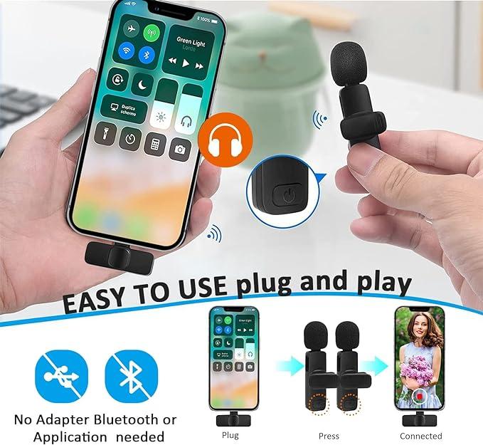 Wireless Mini Microphone，Professional Wireless Lavalier Lapel Microphone for iPhone, iPad - Cordless Omnidirectional Condenser Recording Mic for Interview Video Podcast Vlog YouTube