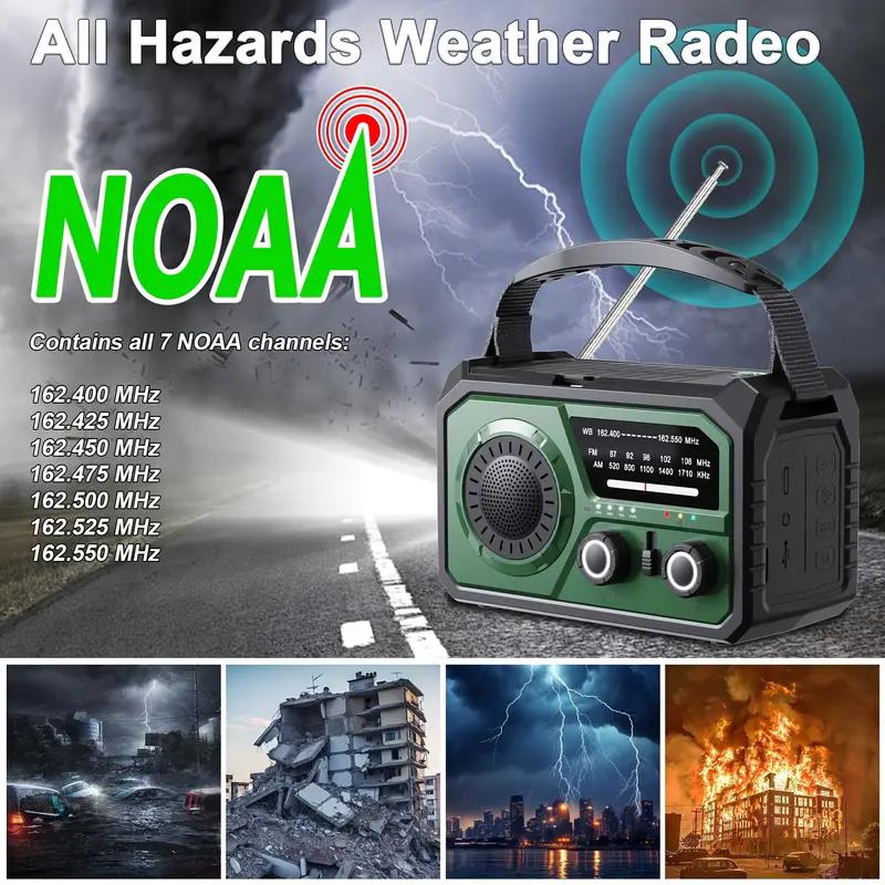 16000mAh Portable Emergency Weather Radio Hand Crank Radio AM FM NOAA Radio Solar Radio With 2 Solar Panels 3Charging Methods SOS Alert 3 Modes Flashlight Cell Phone Charger Reading Light tent light