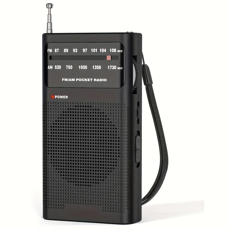 Portable AM FM Radio with Speaker, Headphone Jack, Remote Control, Non-Waterproof, LED Display, Use 2 AA Batteries, Black, Suitable for Indoor, Outdoor and Emergency Use