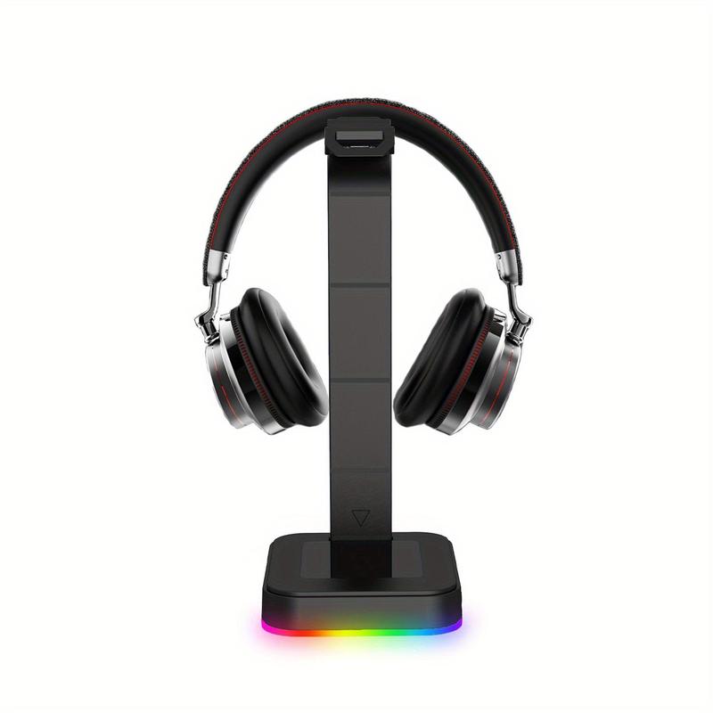 4 in 1 RGB Gaming Headphone Stand, Desk Headset Charging Base with Phone Holder & 2 USB Ports, Headphone Stand for Desktop PC Game Earphone