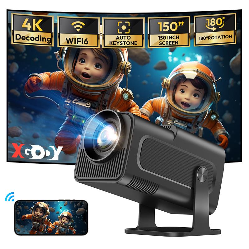 Xgody [Gimbal 5] Portable Mini Projector 1080P, Auto Keystone Correction, Android 11.0, 300 ANSI Smart Projector with 150