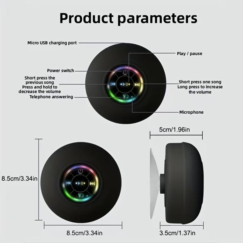 LED Bluetooth Speaker Wireless Waterproof Speaker with RGB Light, Rechargeable Battery for Smartphones and Audio Devices