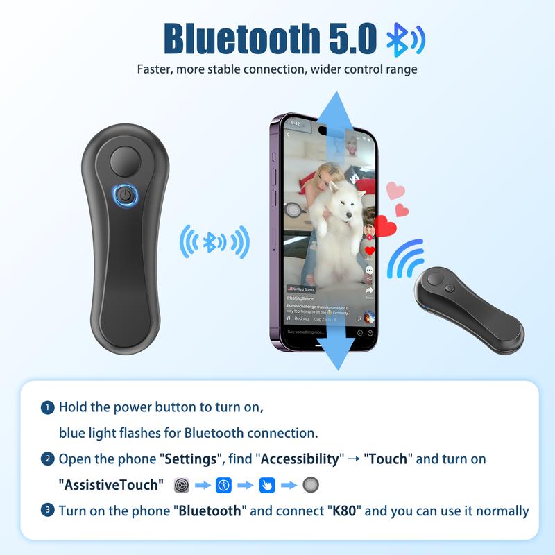 Kindle RF Remote Page Turner Reading Comics Novels, TikTok Bluetooth control Cellphone Remote Selfie Video Recording, compatible with iphone ipad ios Android Tablets Smartphone Remote Control