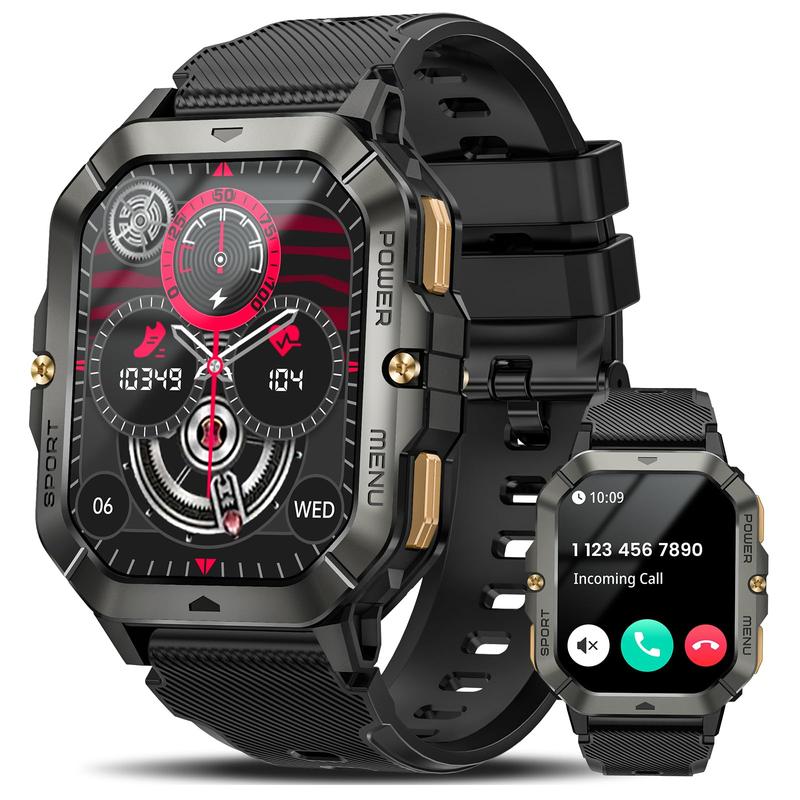 Military Smart Watch for Men with Blood Pressure (Answer Make Call), Rugged Tactical Smartwatch for Android and iPhone, Waterproof Outdoor Sports Fitness Tracker with Heart Rate, Sleep Monitor smart _