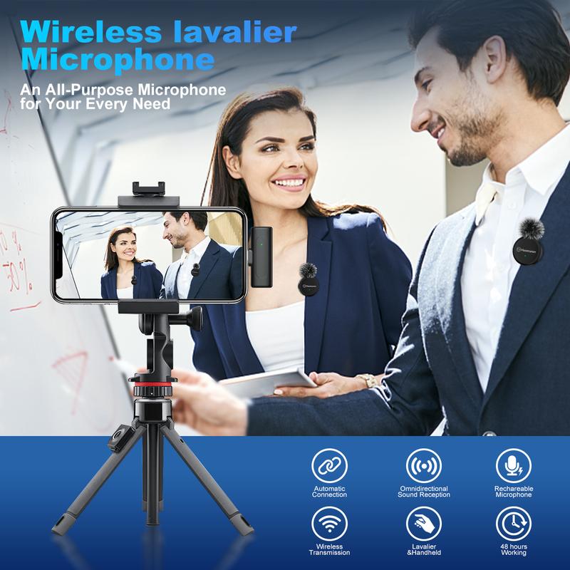 Haomuren Wireless Lavalier Microphone, CP2(AC) 2 Pack Lapel Clip on Mic with Charging Case for iPhone Type C PC Recording, Live Stream, YouTube, TikTok, Wireless-Lavalier-Dual-Smartphone-Microphone Audio Chargeable wireless lapel mic small microphone