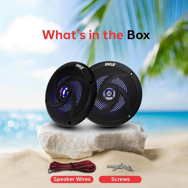 Pyle Marine Speakers - 5.25 Inch 2 Way Waterproof And Weather Resistant Outdoor Audio Stereo Sound System With LED Lights, 180 Watt Power And Low Profile Slim Style - 1 Pair - PLMRS53BL (Black)