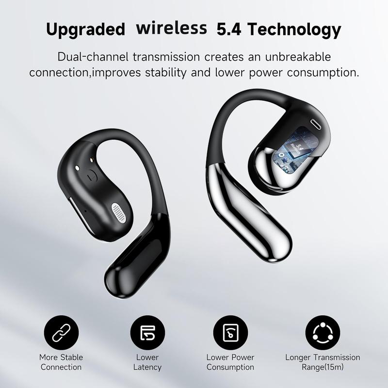 Open Ear Bluetooth 5.4 Headphones, Wireless Earbuds Sport Over Earphones with Ear Hooks  Walking e sr Audio Chargeable travel sport waterproof design playtime ear