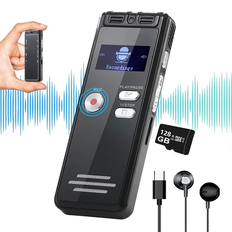 128GB Digital Voice Activated Recorder with Playback - 4552 Hours Audio Recording Device, 3072Kpbs HD Dual MIC voicerecorder 