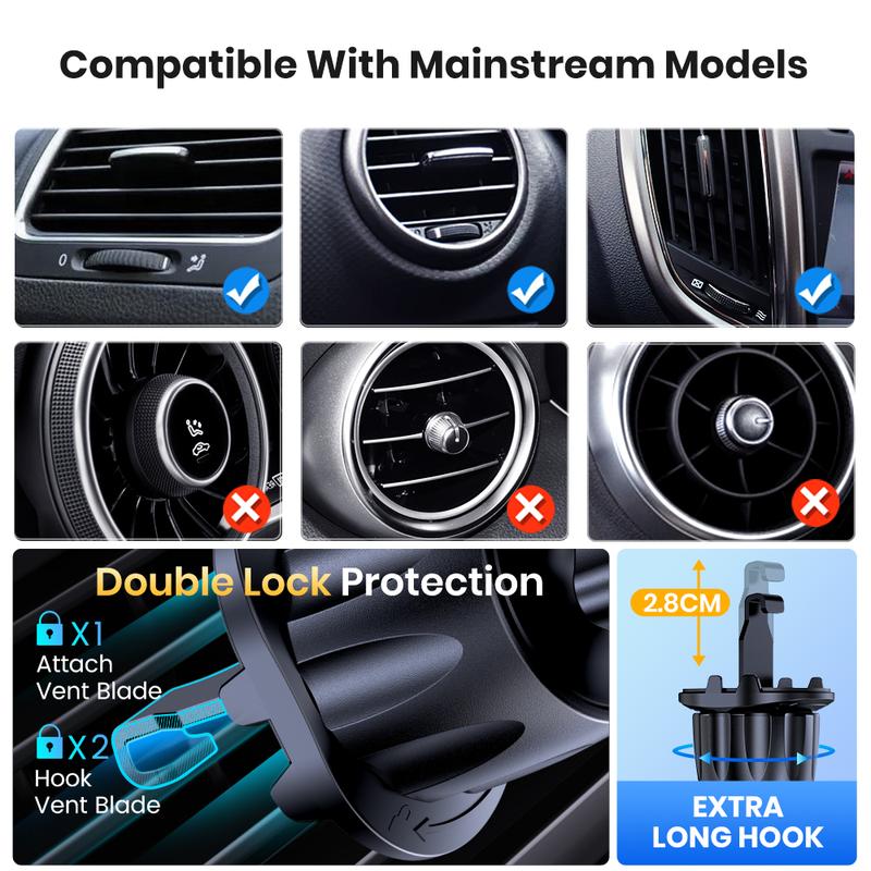 Car Phone Holder Mount,TOPK Upgrade Auto Locking Universal Phone Stand Holder with Hook Clip for Car Air Vent for iPhone Samsung