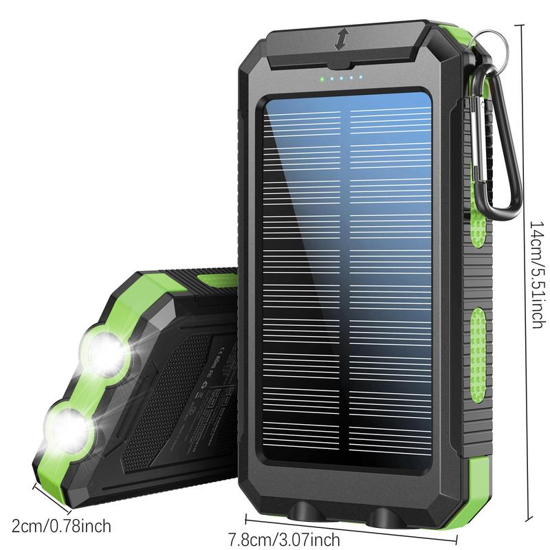 10000mAh Outdoor Power Bank with Solar Panel, Portable Solar Phone Charger, Dual USB Ports Power Bank with Dual LED Flashlight for Travel, Camping