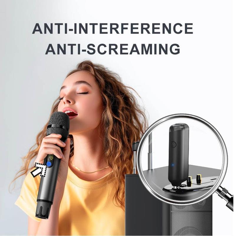 Wireless Microphone UHF with Alloy Shell, Rechargeable Wireless Handheld Microphone Wireless Mic Cordless Microphone for Speaking, Microfono Inalambrico Professional for Karaoke Singing DJ