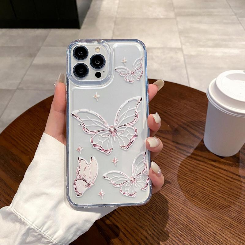 Butterfly Pattern Clear Phone Case, Cute Cartoon Phone Protective Cover, Phone Accessory Compatible with iPhone 16 15 14 13 12 11 Plus Pro Pro Max