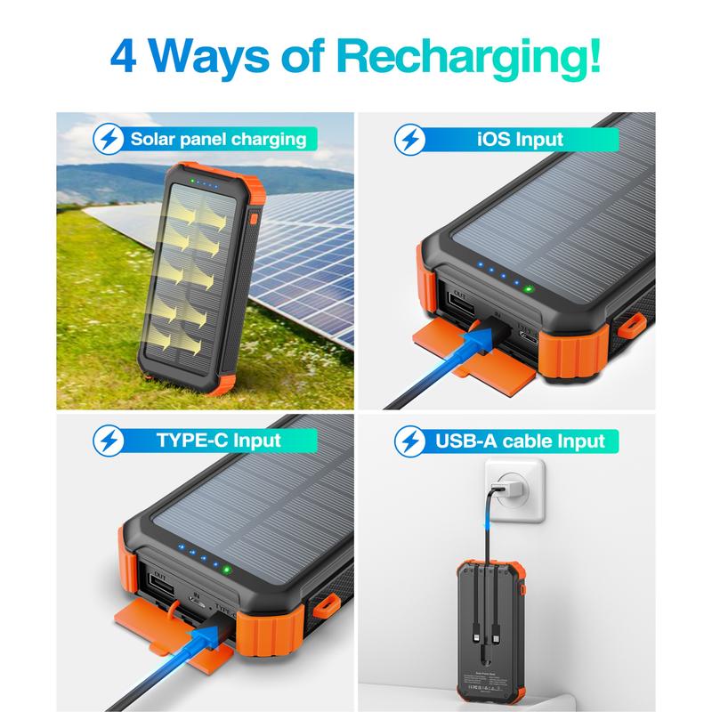 45800mAh Solar Charger Power Bank, Portable Phone Charger with USB C in output, 5V3.1A QC 3.0 Fast Charging for Cellphone, External Battery Pack Compatible with iPhone Samsung Google etc