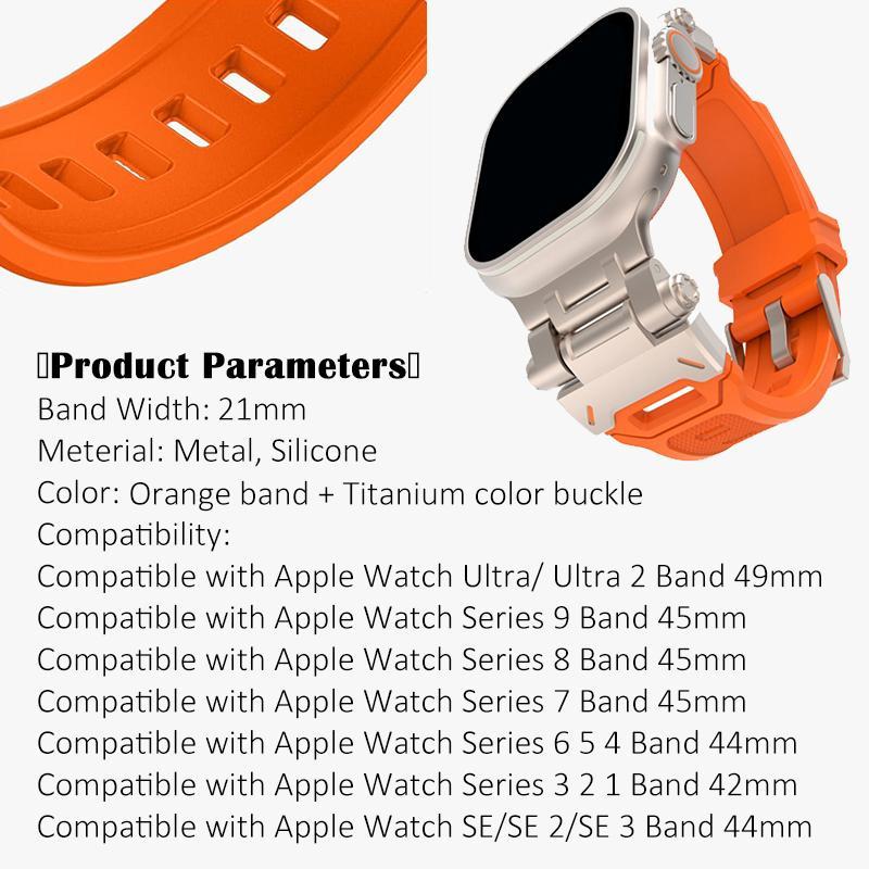 Durable Silicone Sport Band for Apple Watch Ultra 2 1, Silicone Rubber Band with Stainless Steel Connector, Wearable Accessories for iWatch Series, Smartwatch Band with Case