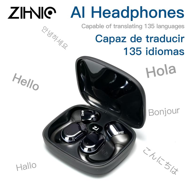 ZIHNIC S05 AI Translation Wireless Bluetooth Open-Ear Earbuds, OWS Headphones Support 135 Languages,Automatic Translation Bluetooth V5.4 Earphones Support Phone Calls Music, AI Chat