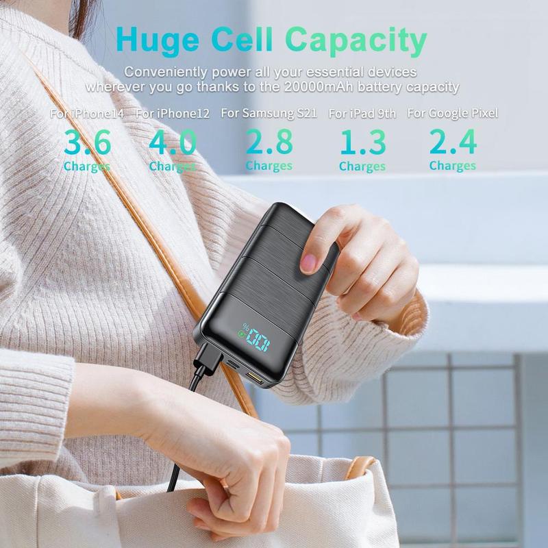 20000mAh Power Banks, 1 Count Portable LED Digital Display Portable Powerbank Multicharger, SCP22.5W+PD20W Fast Charging Power Bank for Samsung, iPad, iPhone, Smartphone Charging Station