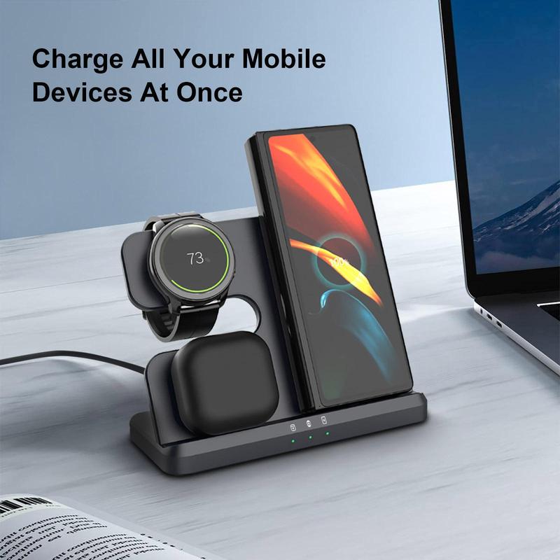 FDGAO 3 in 1 Wireless Charger, Fast Charging Station for Samsung Galaxy S24 S23 S22 S21 S20, Note Series, Z Flip Fold, Galaxy Watch 7 6 5 Pro 5 4, Active 2 1，Buds+ Pro Live