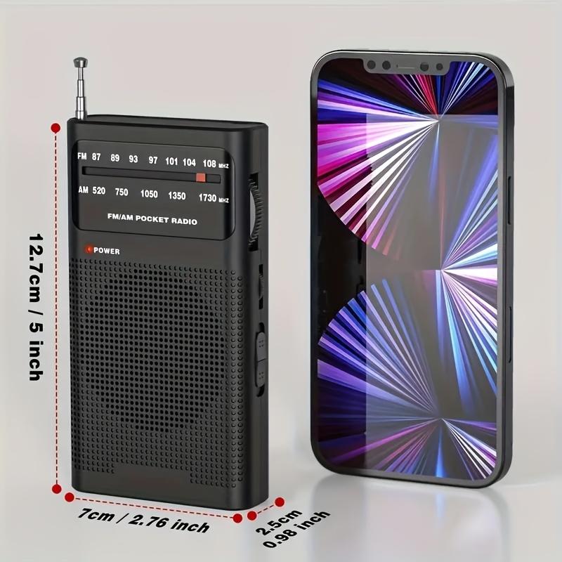 Portable AM FM Radio with Speaker, Headphone Jack, Remote Control, Non-Waterproof, LED Display, Use 2 AA Batteries, Black, Suitable for Indoor, Outdoor and Emergency Use