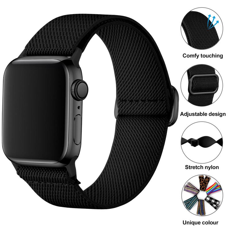 Stretchy Solo Loop Watch Band for Apple Watch Ultra 9 8 7 6 5 4 3 2 1 SE (Band Only), 10pcs Replacement Watch Bands, Soft Nylon Elastic Braided Watch Band