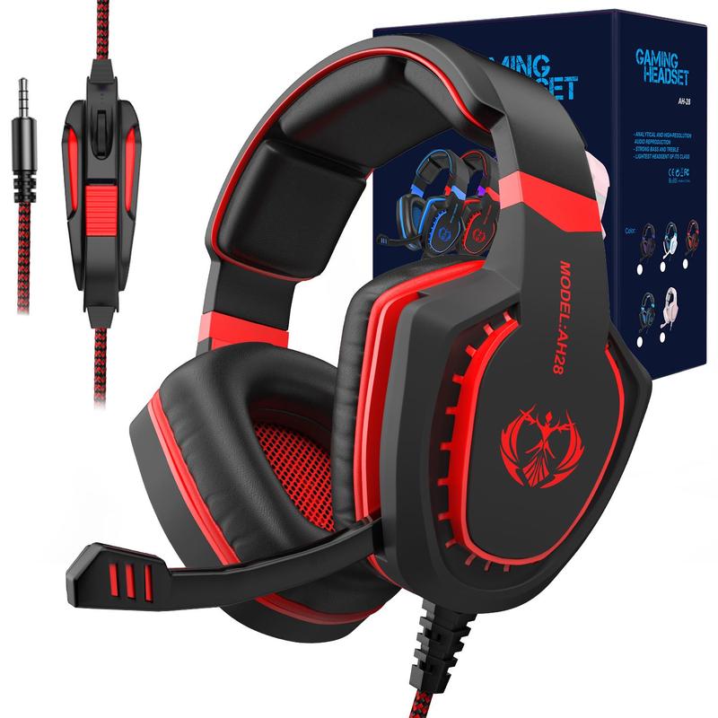 Wired Over-ear Design Gaming Headset, Noise Cancelling Headphone with Microphone, Stereo Sound Gaming Headset for PC, Tablet & Mobile Phone, Gaming Room Supplies