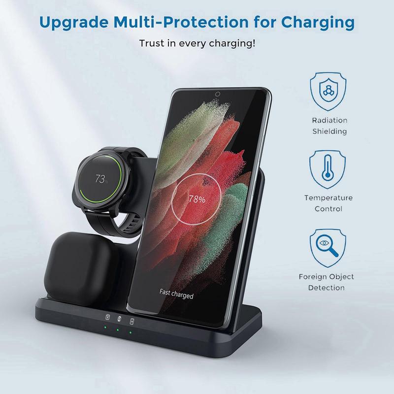 FDGAO 3 in 1 Wireless Charger, Fast Charging Station for Samsung Galaxy S24 S23 S22 S21 S20, Note Series, Z Flip Fold, Galaxy Watch 7 6 5 Pro 5 4, Active 2 1，Buds+ Pro Live