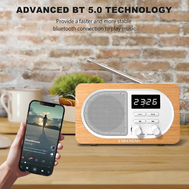 Alarm Clock Radio Bluetooth speaker, Alarm Clocks for Bedrooms, FM Radio, BT5.0,Digital Alarm Clock with Wireless Charging, Hand-free CallingSpeakers with Bluetooth, USB&Aux&TF card Port,