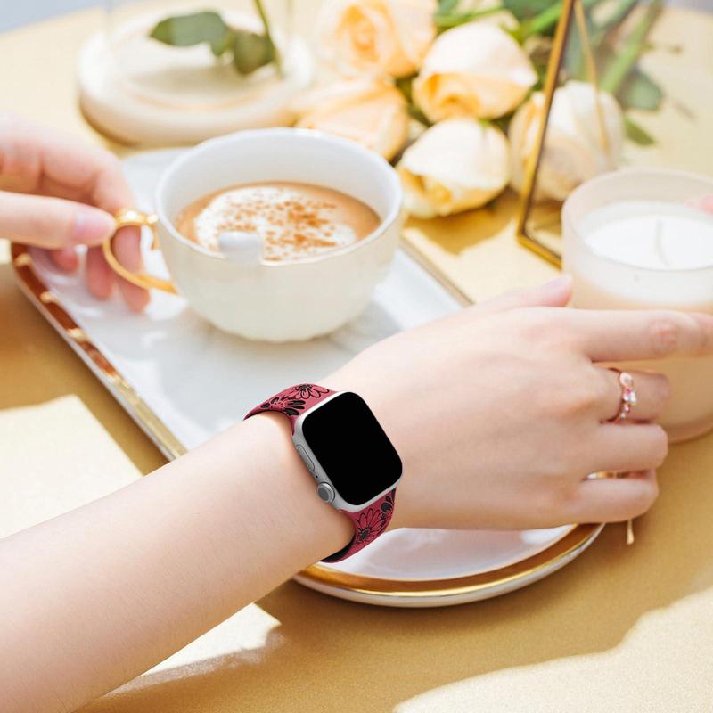 Floral Engraved Watch Band (Band Only), 2 Counts Soft Silicone Sports Watch Band, Smart Watch Band, Wearable Accessories for iWatch Series 9 8 7 6 5 4 3 2 1 SE Ultra 2