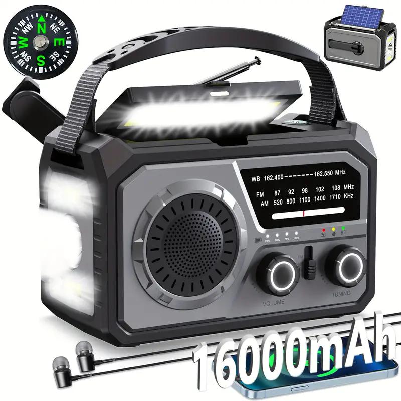 16000mAh Portable Emergency Weather Radio Hand Crank Radio AM FM NOAA Radio Solar Radio With 2 Solar Panels 3Charging Methods SOS Alert 3 Modes Flashlight Cell Phone Charger Reading Light tent light