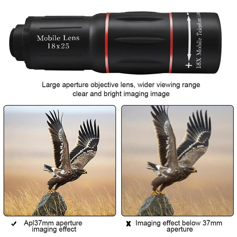 Universal Phone External Long-range Lens, 18X Optical Zoom Lens, Phone Camera Single-eye Lens, Suitable for Most Smartphones