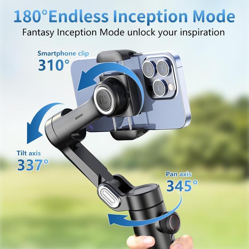 AI Tracking Phone Gimbal Stabilizer, 3-Axis Smartphone Foldable Gimbal for iPhone, Gimbal with Focus Wheel Vlog Stabilizer for iPhone 15 14 Pro Max & Android, Cellphone Accessories Selfie Folding