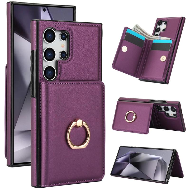 Wallet Case with Card Holder, 1 Count 360° Rotation Ring Kickstand Magnetic Clasp & Durable Shockproof Cover for Samsung Galaxy S24 S23 S22 S21 Ultra S23 FE S21 FE