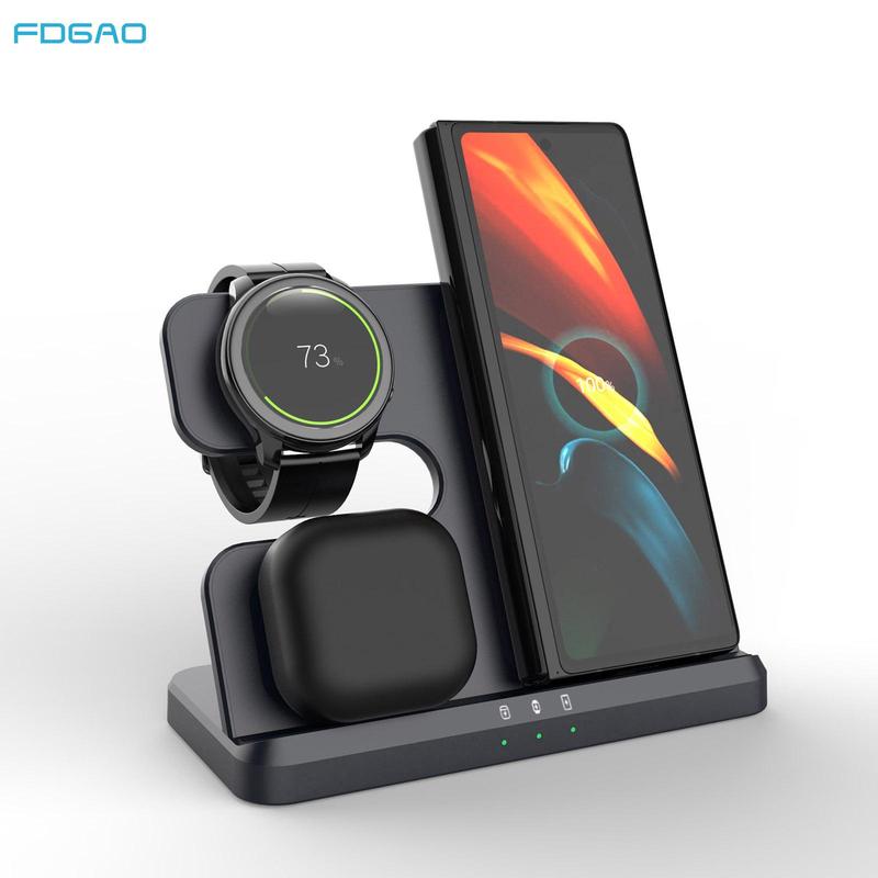 FDGAO 3 in 1 Wireless Charger, Fast Charging Station for Samsung Galaxy S24 S23 S22 S21 S20, Note Series, Z Flip Fold, Galaxy Watch 7 6 5 Pro 5 4, Active 2 1，Buds+ Pro Live